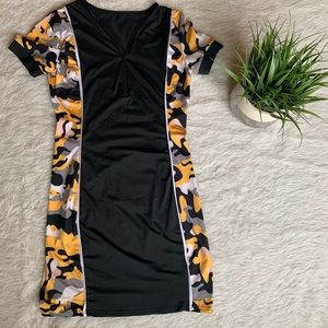 Black and yellow camo mini dress